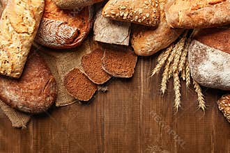 Bakery. Bread On Wood Background