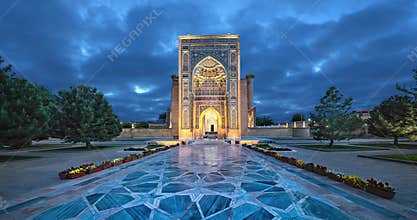 Entrance portal to Gur-e-Amir mausoleum in Samarkand, Uzbekistan
