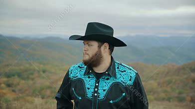 Fall on Max Patch Mountain Appalachian Mountains, Tennessee & North Carolina, portrait of young man in hat, cowboy 4k