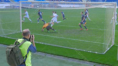 Soccer match, player take a free kick