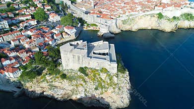 Dubrovnik historic cityscape and landmarks aerial view