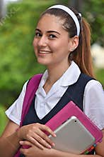Catholic School Girl Student Teenager Smiling Wearing Uniform With Books