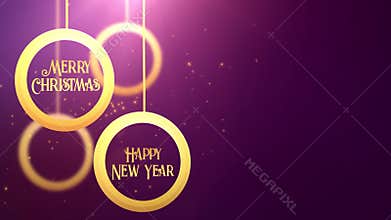 Golden moving bauble ball falling down Merry Christmas Happy New year festive seasonal celebration placeholder purple