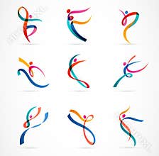 Abstract people logo design. Gym, fitness, running trainer vector colorful logo. Active Fitness, sport, dance web icon