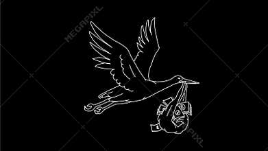 Stork Carrying Money Bag Drawing 2D Animation