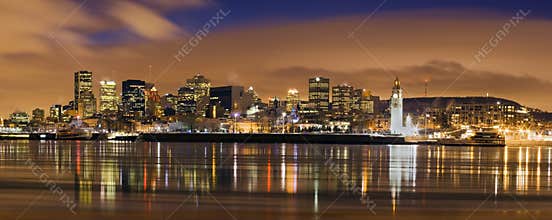 Downtown skyline panorama dusk in Montreal
