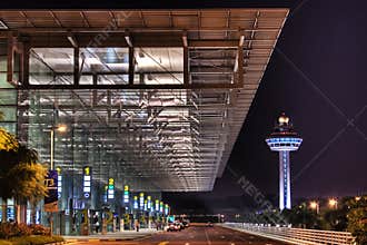 Night Scene at Changi Airport Terminal 3 Entrance