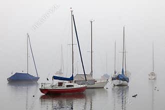 Sailing ships in Fog