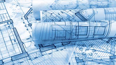 Blueprints - rolls of architectural drawings