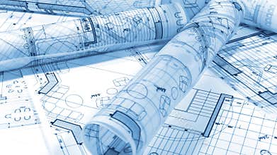 Blueprints - rolls of architectural drawings