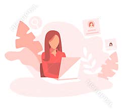 Office worker. Minimal flat design. Vector. Office workplace with table.