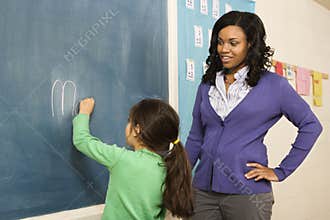 Teacher and Student at Blackboard
