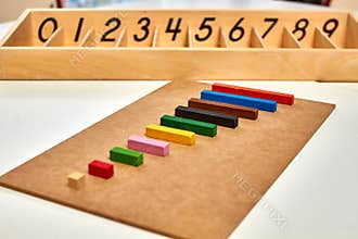 Wood Montessori material for math Cuisenaire rods