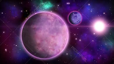Cosmic view with habitable planet and starry background. Loopable animation