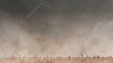 Deserted Post Apocalyptic City Under Dust Storm