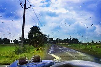 Natural water drop background.CAR Window glass with condensation