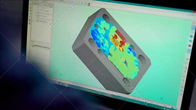 Close-up shot of an engineer making 3d model of a detail on computer, modern technologies.