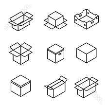 Set of cardboard boxes from thin lines, vector illustration.