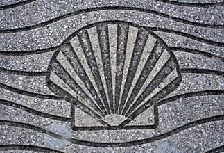 floor sea shell sign in la Toja island of Pontevedra