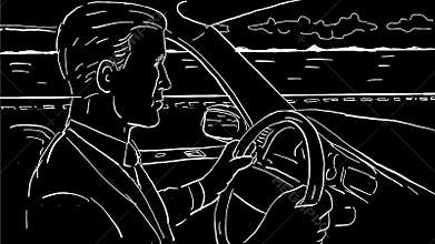 Businessman Driving Car Inside Vehicle Drawing 2D Animation