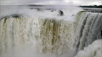 Incredible view of powerful Devil`s Throat area of Iguazu falls at Argentinian side, Misiones province, Argentina, South America