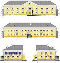 Classic two story building, drawing vector