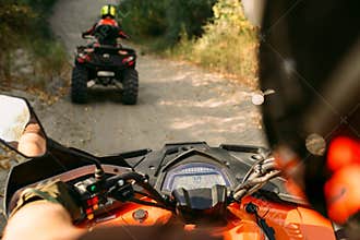 Atv riding, view through the eyes of driver