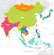 Colorful Vector map of East Asia