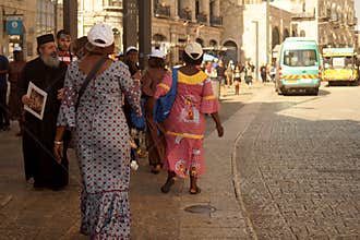 Pilgrims on the streets of Jerusalem. 2018