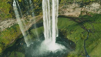 Iceland Waterfall Seljalandsfoss in Beautiful Icelandic Landscape.