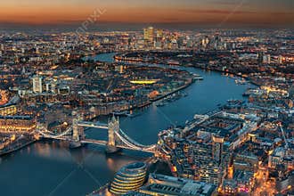 Aerial view of London during evening time