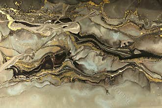 Gold marbling texture design. Beige and golden marble pattern. Fluid art.