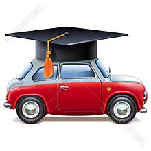Vector Red Car with Square Academic Cap
