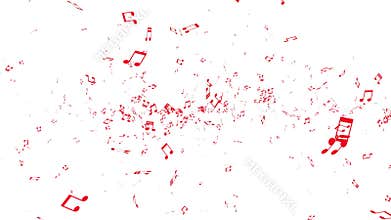 Many red notes that spring up from the space one after another. The four types of notes dance for a while and float in space.