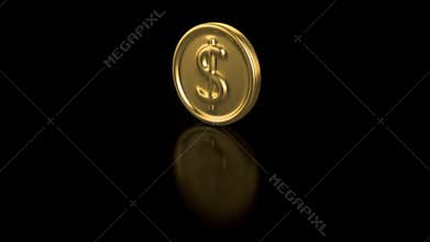 Gold coin with dollar sign rotates isolated on green screen.