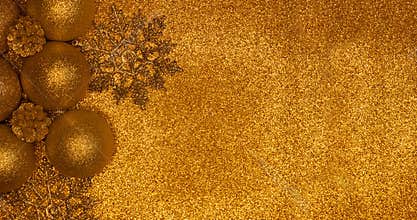 New Year's golden balls, cones and snowflake