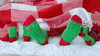 New Year`s design of green socks for the whole family.