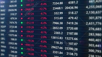 Stock market data tableau. Company and cryptocurrency tickers in bearish market