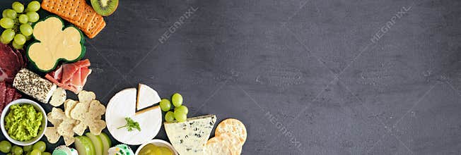 St Patricks Day charcuterie corner border against a slate background
