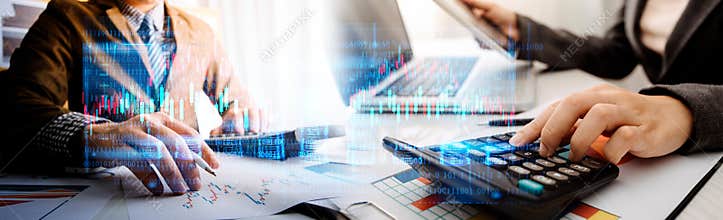 Financial Businesswomen analyze the graph of the company`s performance to create profits and growth, Market research reports and