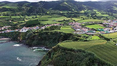 Portugal. Azores. A small village on the shores of the Atlantic Ocean.