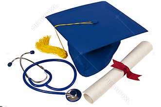 Graduation Hat With Stethoscope And Diploma
