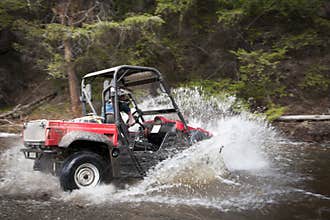 Driving UTV through water crossing