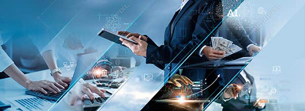 Business and economic growth on global business network, Data analysis of financial and banking, Stock, AI, Technology and data