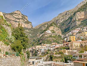 Panoramic view of hillside of Positano / Amalfi coast, Italy, Europe