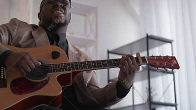 guitar singer musical hobby man playing music home