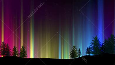 Night sky with colored light columns loop