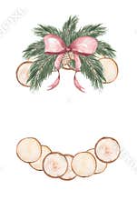 Watercolor Christmas tree frame with Poinsettia flowers and wooden  slice decoration clipart, Winter wreath illustration, cute