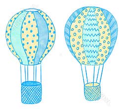Watercolor hand drawn illustration of blue yellow cute balloons. Boy baby shower design for invitations greeting party