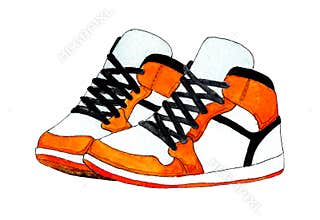 Watercolor illustration of running shoes, fitness and sport, gym.